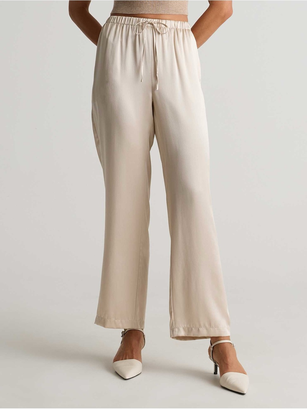 Quince 100% Silk Drawstring Wide Leg Pant in Champagne Size M - Picture 13 of 14